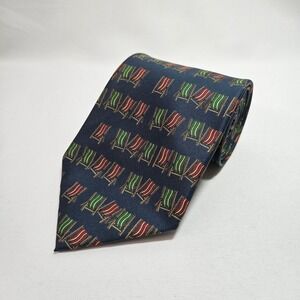 Jim‎ Thompson Mens Silk Tie Navy Blue Beach Deck Chair Red Green Stripe 3.5"x57"
